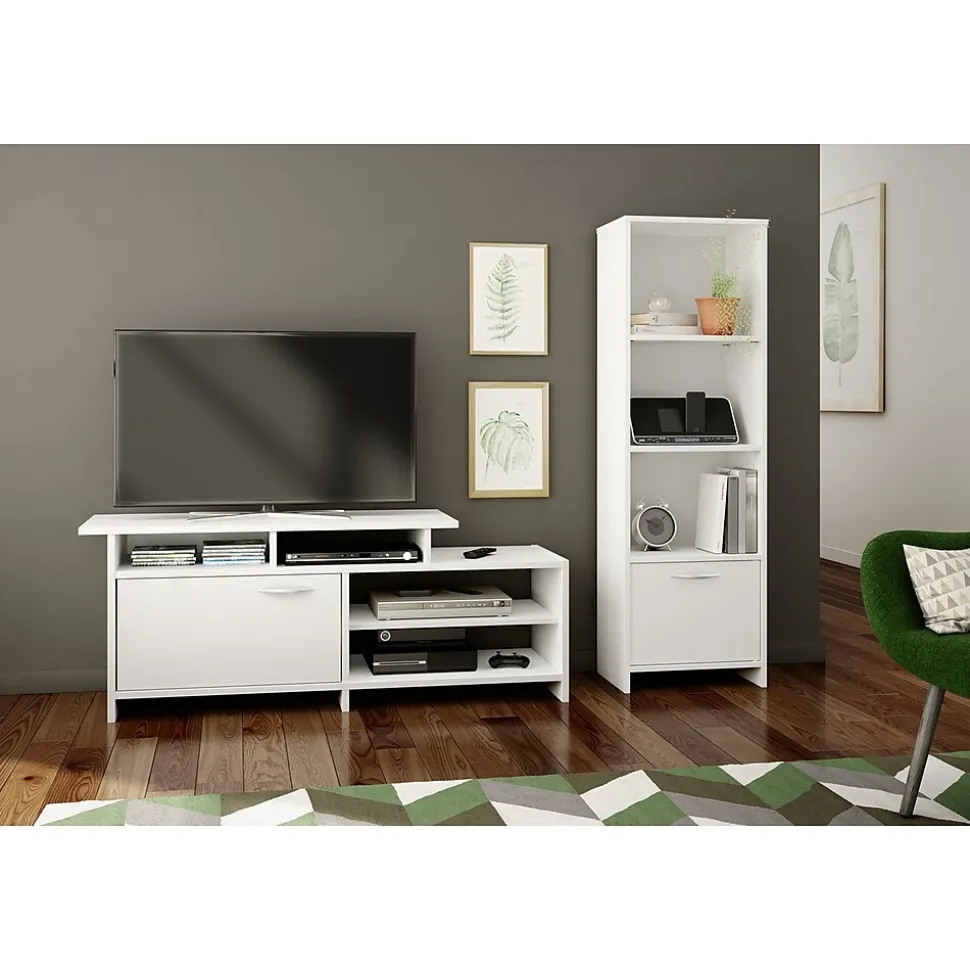 South Shore Step One Narrow 3-Shelf Bookcase with Door, Pure White (10249)