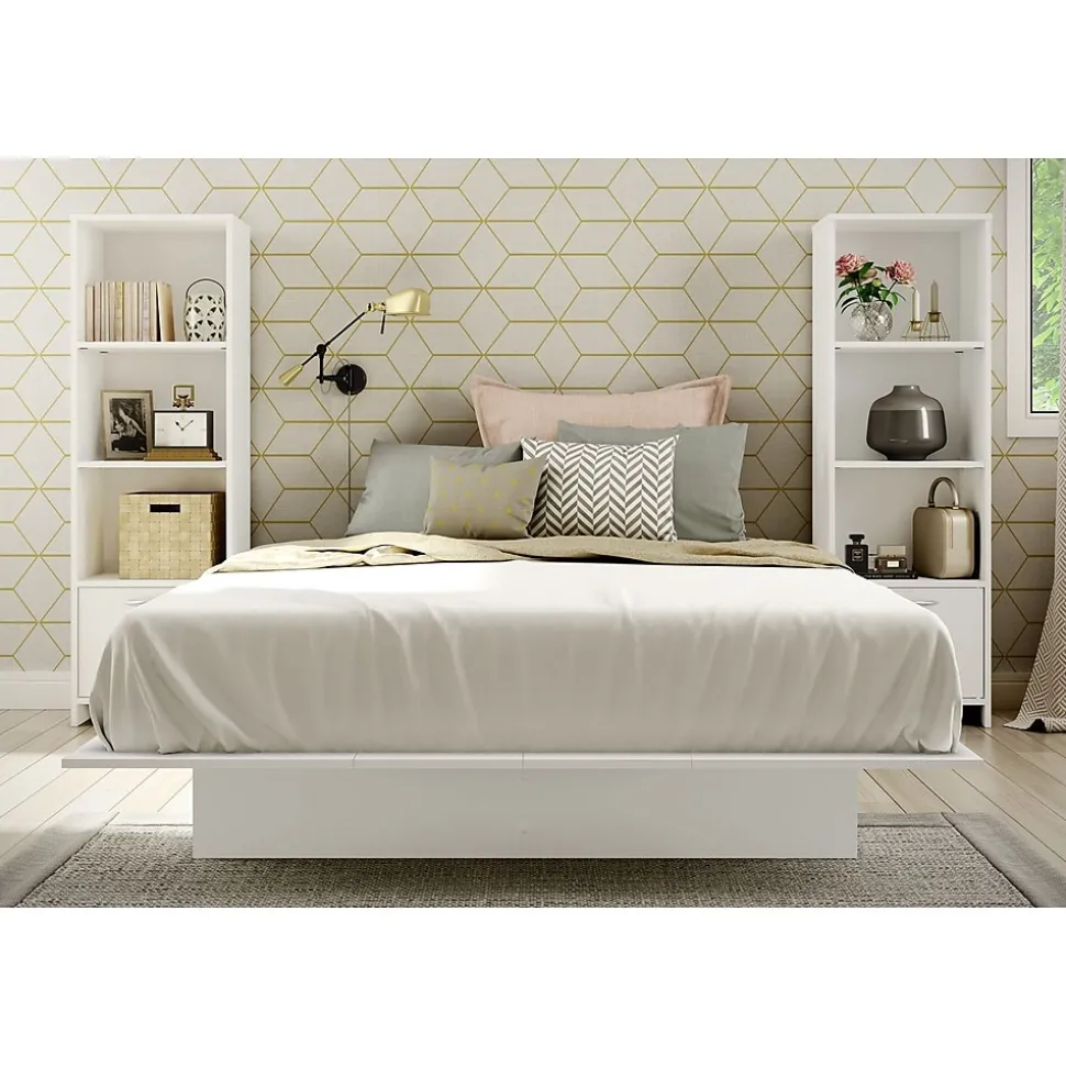 South Shore Step One Narrow 3-Shelf Bookcase with Door, Pure White (10249)