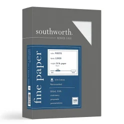 Southworth Fine Paper, 8.5" x 11", 24 lbs, Linen-Finish, White, 500/Box (554C)