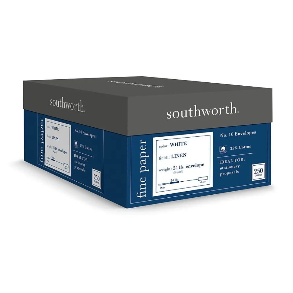 Southworth Gummed #10 Business Envelopes, 4 1/8" x 9 1/2", White, 250/Box (J554-10)