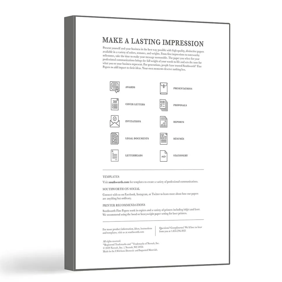 Southworth Linen Resume 100% Recycled 8.5" x 11" Multipurpose Paper, 32 Lbs., 100 Brightness (RD18BCFLN)