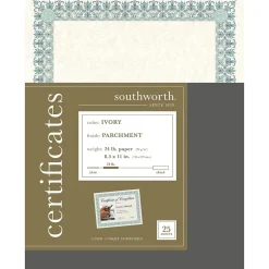 Southworth Parchment Certificates, 8.5" x 11", Ivory, 25/Pack (CT3R)