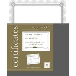 Southworth Premium Spiro Design Certificates, 8.5" x 11", White/Silver, 15/Pack (CTP2W)
