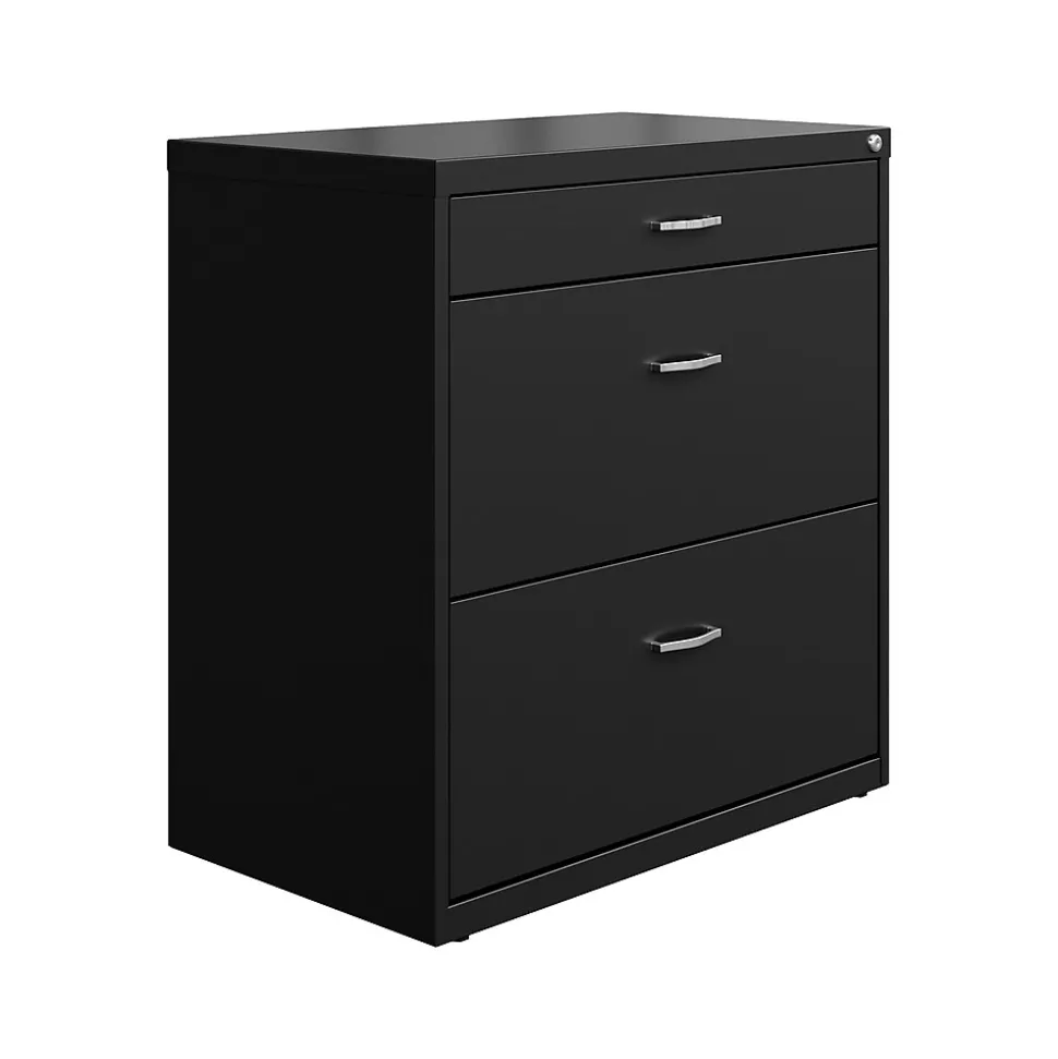Space Solutions 3-Drawer Lateral File Cabinet, Letter/Legal Size, Lockable, 31.88"H x 30"W x 17.63"D, Black (25070)