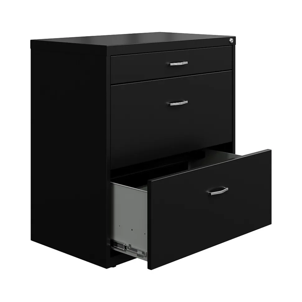 Space Solutions 3-Drawer Lateral File Cabinet, Letter/Legal Size, Lockable, 31.88"H x 30"W x 17.63"D, Black (25070)
