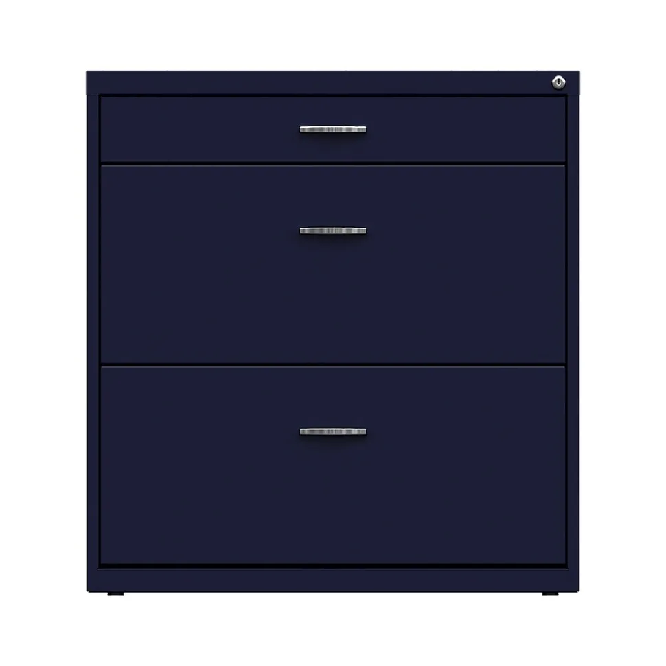Space Solutions 3-Drawer Lateral File Cabinet, Letter/Legal Size, Lockable, 31.88"H x 30"W x 17.63"D, Navy (25073)