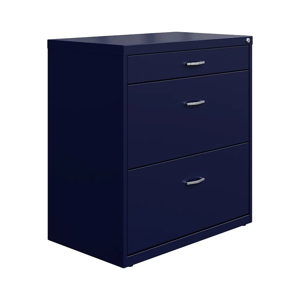 Space Solutions 3-Drawer Lateral File Cabinet, Letter/Legal Size, Lockable, 31.88"H x 30"W x 17.63"D, Navy (25073)