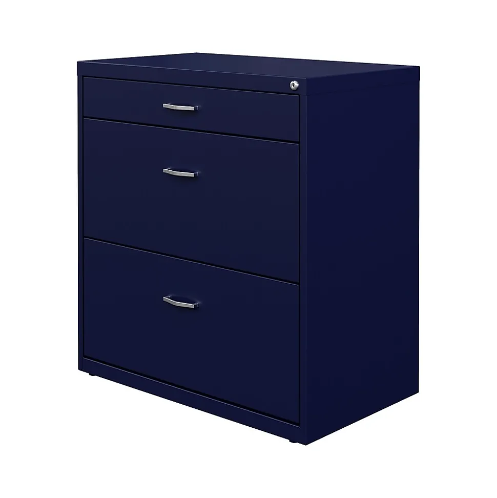 Space Solutions 3-Drawer Lateral File Cabinet, Letter/Legal Size, Lockable, 31.88"H x 30"W x 17.63"D, Navy (25073)