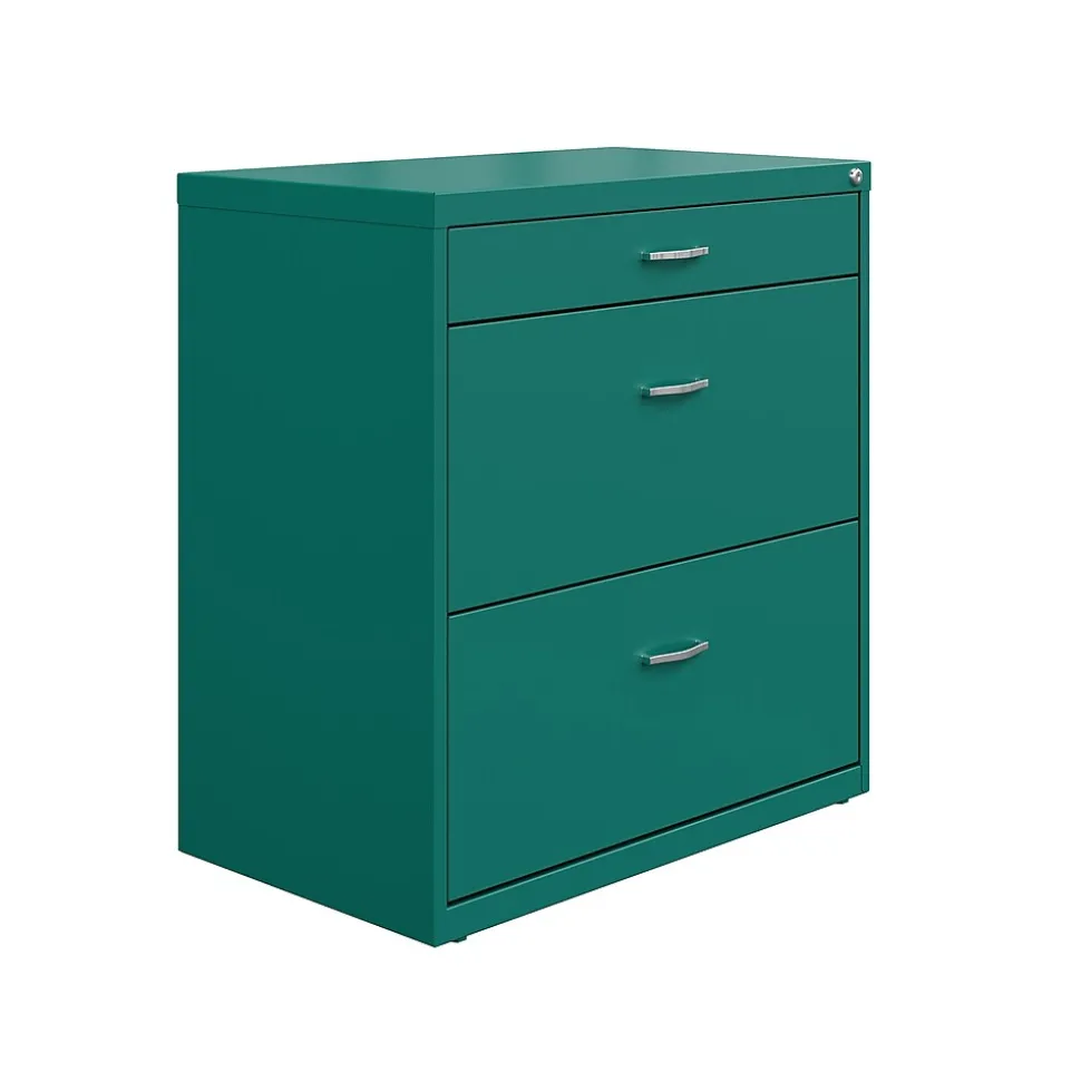 Space Solutions 3-Drawer Lateral File Cabinet, Letter/Legal Size, Lockable, 31.88"H x 30"W x 17.63"D, Teal (25074)