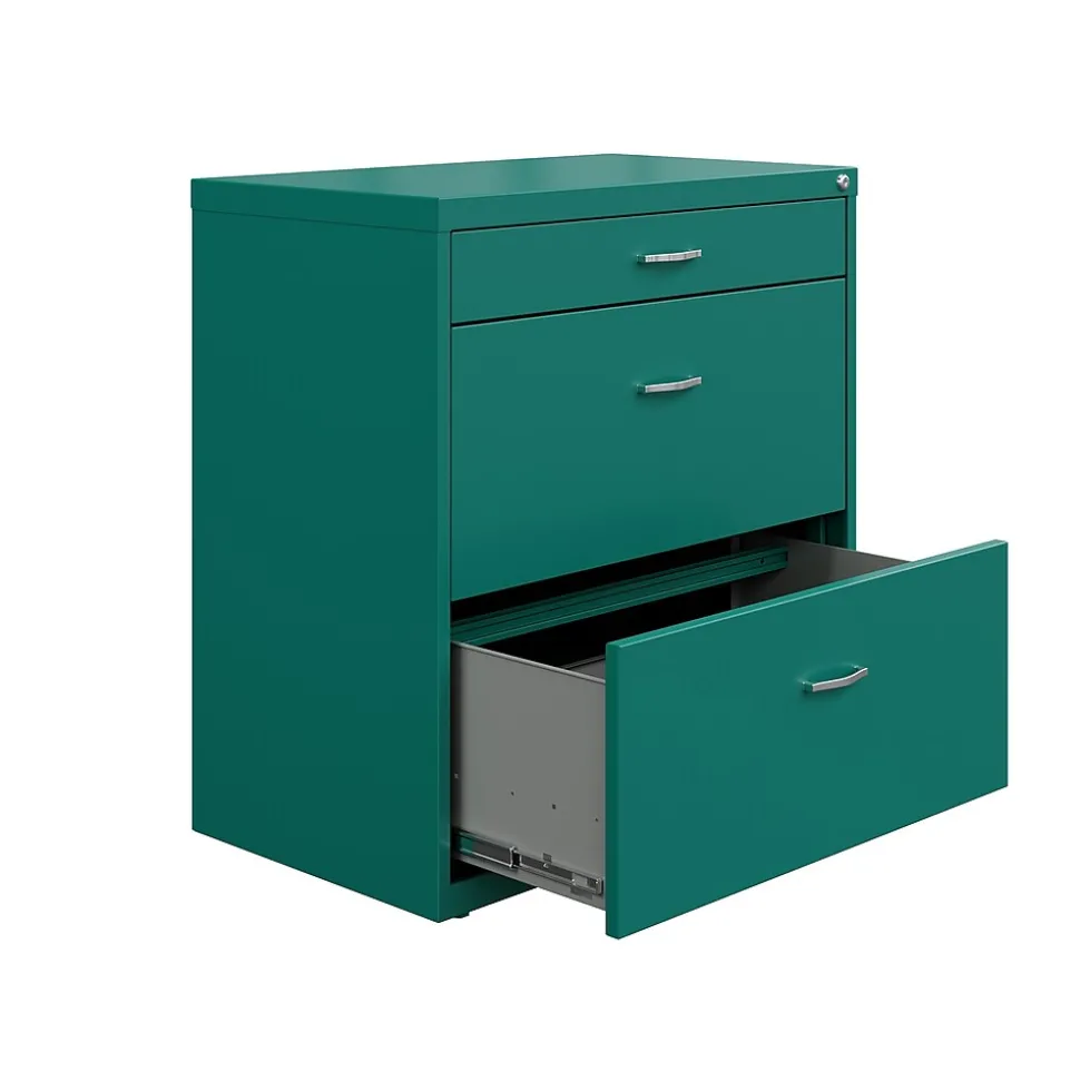 Space Solutions 3-Drawer Lateral File Cabinet, Letter/Legal Size, Lockable, 31.88"H x 30"W x 17.63"D, Teal (25074)