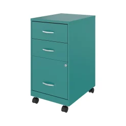 Space Solutions 3-Drawer Mobile Vertical File Cabinet, Letter Size, Lockable, 26.7"H x 14.25"W x 18"D, Teal (24431)