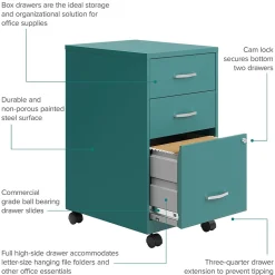 Space Solutions 3-Drawer Mobile Vertical File Cabinet, Letter Size, Lockable, 26.7