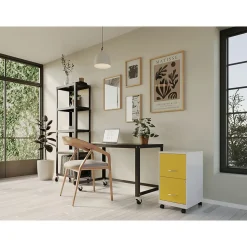 Space Solutions SOHO Smart File 2-Drawer Mobile Vertical File Cabinet, Letter Size, Lockable, Pearl White/Goldfinch (25337)