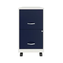 Space Solutions SOHO Smart File 2-Drawer Mobile Vertical File Cabinet, Letter Size, Lockable, Pearl White/Navy (25335)