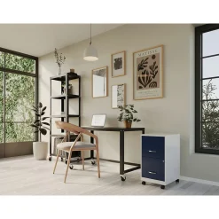 Space Solutions SOHO Smart File 2-Drawer Mobile Vertical File Cabinet, Letter Size, Lockable, Pearl White/Navy (25335)