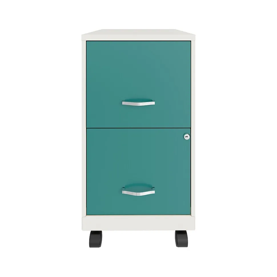 Space Solutions SOHO Smart File 2-Drawer Mobile Vertical File Cabinet, Letter Size, Lockable, Pearl White/Teal (25333)