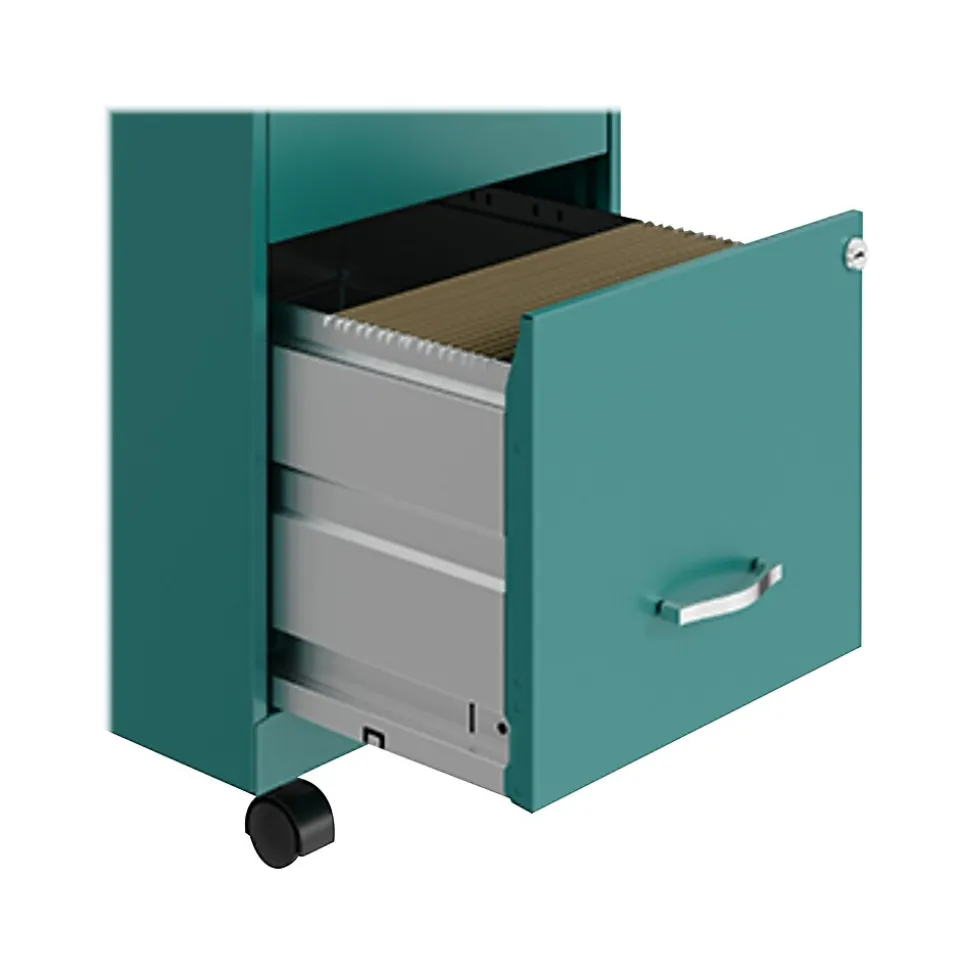Space Solutions SOHO Smart File 2-Drawer Mobile Vertical File Cabinet, Letter Size, Lockable, Pearl White/Teal (25333)