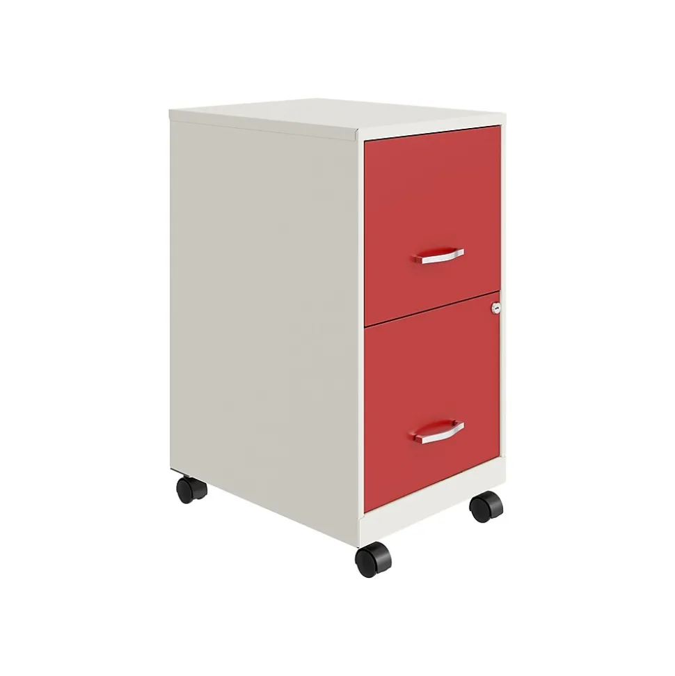 Space Solutions SOHO Smart File 2-Drawer Mobile Vertical File Cabinet, Letter Size, Lockable, Pearl White/Lava Red (25334)