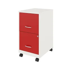 Space Solutions SOHO Smart File 2-Drawer Mobile Vertical File Cabinet, Letter Size, Lockable, Pearl White/Lava Red (25334)
