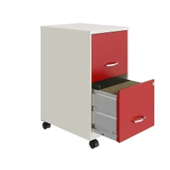 Space Solutions SOHO Smart File 2-Drawer Mobile Vertical File Cabinet, Letter Size, Lockable, Pearl White/Lava Red (25334)