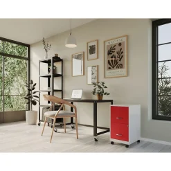 Space Solutions SOHO Smart File 2-Drawer Mobile Vertical File Cabinet, Letter Size, Lockable, Pearl White/Lava Red (25334)