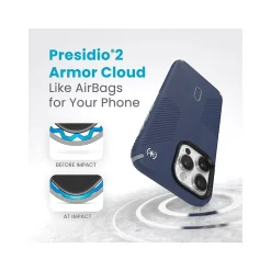 Speck Presidio 2 Grip MagSafe ClickLock Phone Case for iPhone 15 Pro Max, Coastal Blue/Dust Gray (150463-3206)