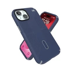 Speck Presidio 2 Grip MagSafe ClickLock Phone Case for iPhone 15, Coastal Blue/Dust Gray (150439-3206)