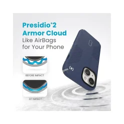 Speck Presidio 2 Grip MagSafe ClickLock Phone Case for iPhone 15, Coastal Blue/Dust Gray (150439-3206)