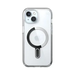 Speck Presidio Perfect-Clear MagSafe ClickLock Phone Case for iPhone 15, Clear/Chrome (150441-3199)