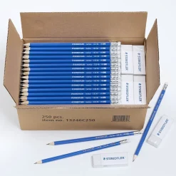 Staedtler Pre-Sharpened Wooden Pencil with Block Erasers, #2 Medium Lead, 250/Pack (13246C250)