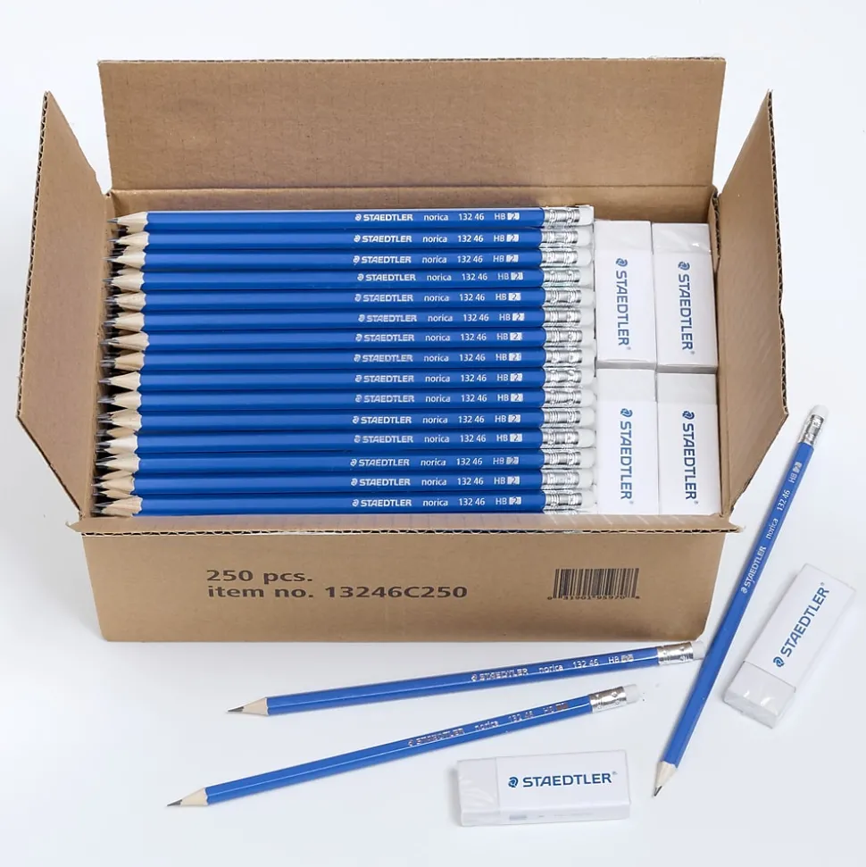 Staedtler Pre-Sharpened Wooden Pencil with Block Erasers, #2 Medium Lead, 250/Pack (13246C250)