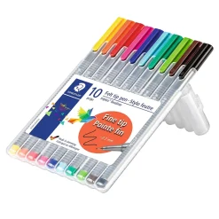 Staedtler triplus Fineliner 334 Felt Pens, Super Fine Point, Assorted Ink, 10 Pack (334 SB10US)