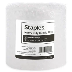 Staples 1/2" Bubble Roll, 12" x 30', Clear (4069423)