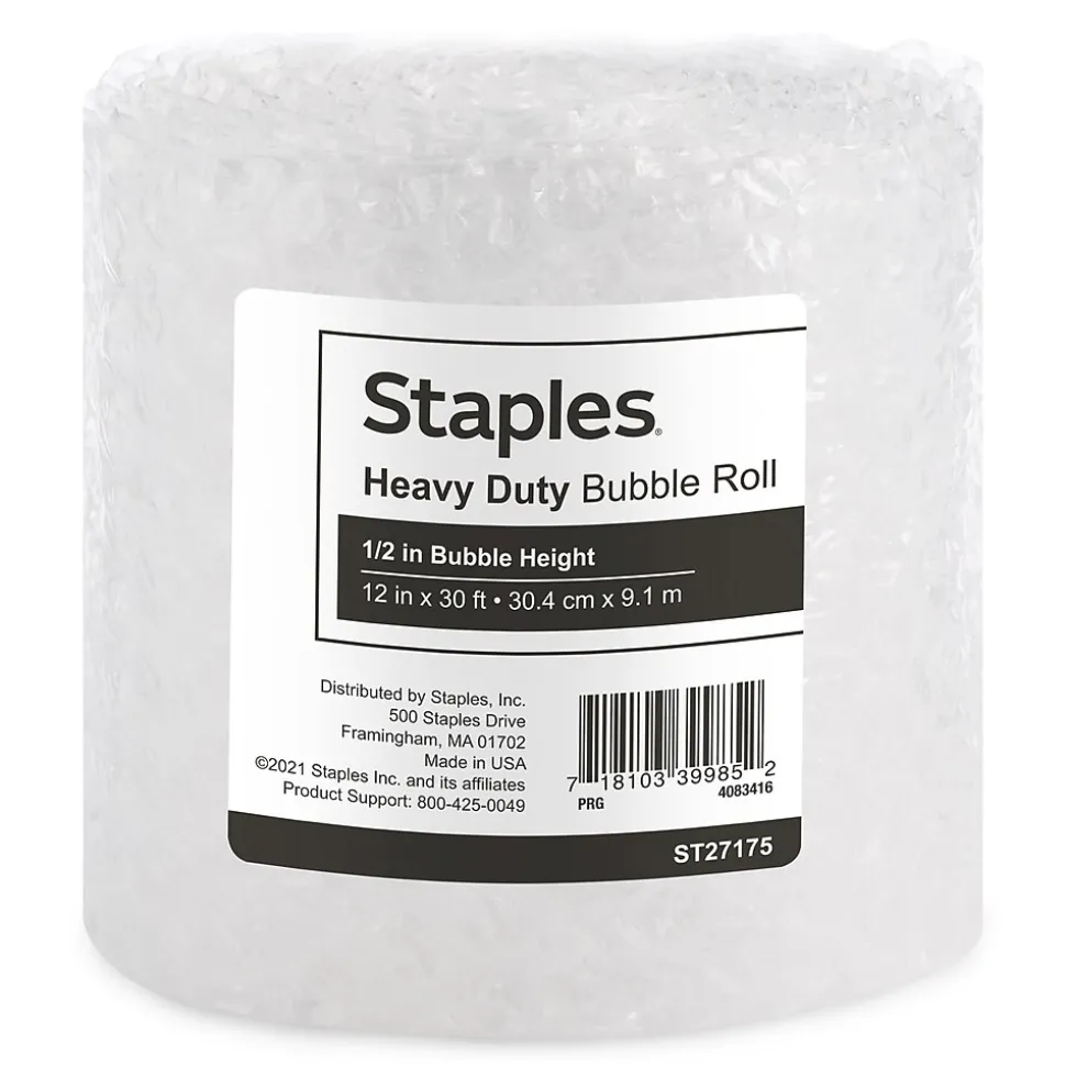 Staples 1/2" Bubble Roll, 12" x 30', Clear (4069423)