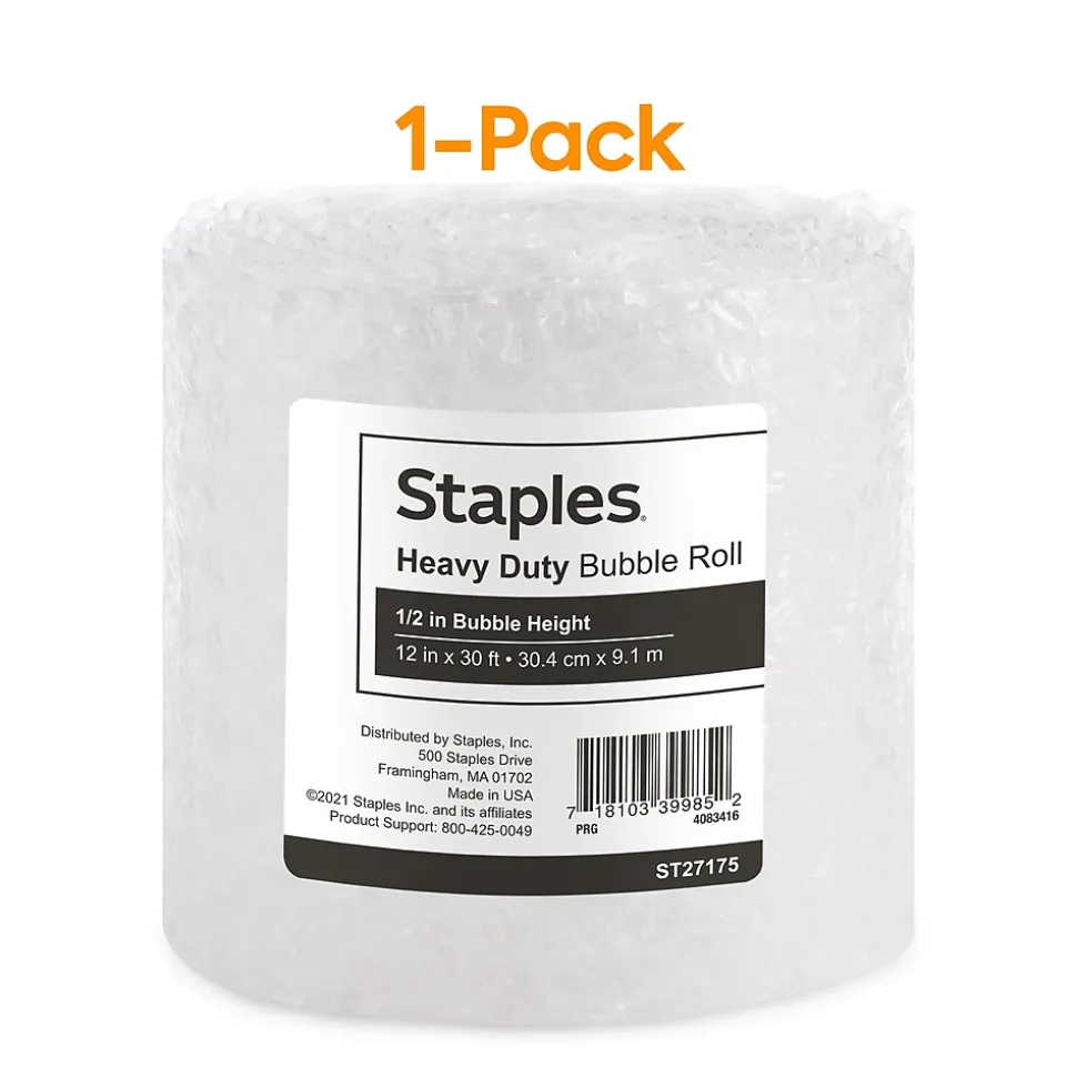 Staples 1/2" Bubble Roll, 12" x 30', Clear (4069423)