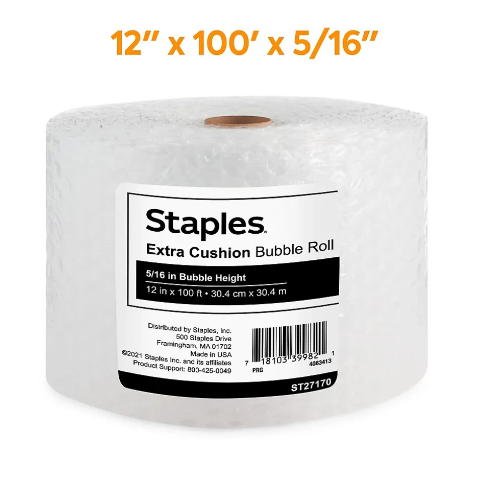 Staples® 5/16" Bubble Roll, UPSable, 12" x 100' (4072833)