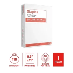 Staples 110 lb. Cardstock Paper, 8.5" x 11", White, 250 Sheets/Ream (49701)