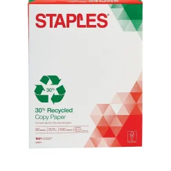 Staples 30% Recycled 8.5" x 11" Copy Paper, 20 lbs., 92 Brightness, 500 Sheets/Ream, 5 Reams/Carton (51959-US)