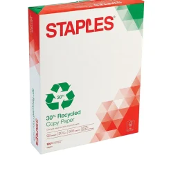 Staples 30% Recycled 8.5" x 11" Copy Paper, 20 lbs., 92 Brightness, 500/Ream (112350/1542)