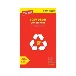 Staples 30% Recycled 8.5" x 14" Copy Paper, 20 lbs., 92 Brightness, 500/Ream (112380)