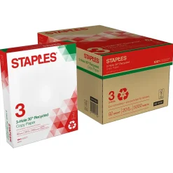 Staples 30% Recycled 8.5" x 11" 3-Hole Punch Copy Paper, 20 lbs., 92 Brightness, 500/Ream,10 Reams/Carton (112370)