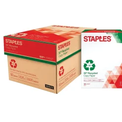 Staples 30% Recycled 8.5" x 11" (US letter) Copy Paper, 20 lbs., 92 Brightness, 5000/Carton (112350/461757)