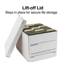 Staples 65% Recycled Corrugated File Box Lift Off Lid, Letter/Legal Size, White/Black, 10/Pack (23325011)