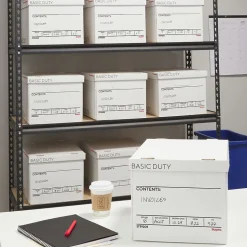 Staples 65% Recycled Corrugated File Box Lift Off Lid, Letter/Legal Size, White/Black, 10/Pack (23325011)