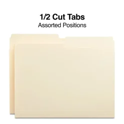 Staples 30% Recycled File Folders, 1/2 Cut Tab, Letter Size, Manila, 100/Box (ST116855-CC)