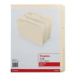 Staples 30% Recycled File Folders, 1/3-Cut Tab, Letter-Size, Manila, 24/Pack (235390/TR56674)