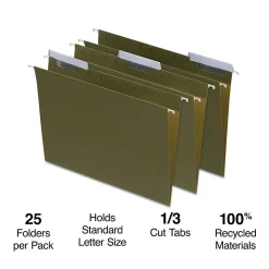 Staples® 95% Recycled Hanging File Folders, 1/3-Cut Tab, Letter Size, Standard Green, 25/Box (ST116806/116806)