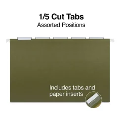 Staples 95% Recycled Hanging File Folder, 1/5-Cut Tab, Legal Size, Standard Green, 50/Box (ST490853/490853)