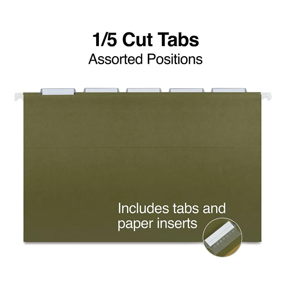 Staples 95% Recycled Hanging File Folder, 1/5-Cut Tab, Legal Size, Standard Green, 50/Box (ST490853/490853)