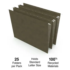 Staples® 100% Recycled Hanging File Folders, Stright Cut, Letter Size, Standard Green, 25/Box (ST521229/521229)